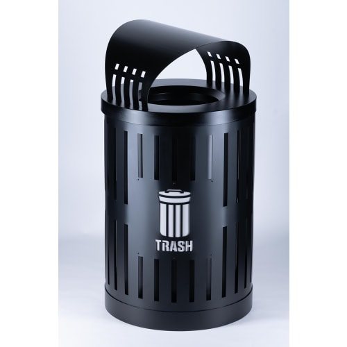 Parkview Dual Coat 34 Gallon Waste Receptacle, Black Canopy-Top with Gray Trash Logo